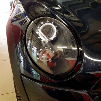 Μπροστινά Φανάρια Set Για Mini Cooper (R55/56/57/58/59) 06-13 Angel Eyes Μαύρα H9 Με Μοτέρ JunYan