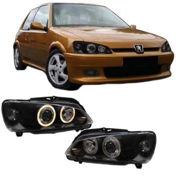 Μπροστινά Φανάρια Set Για Peugeot 106 96-99 Angel Eyes Μαύρα H7/H7 Depo