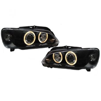 Μπροστινά Φανάρια Set Για Peugeot 106 96-99 Angel Eyes Μαύρα H7/H7 Depo