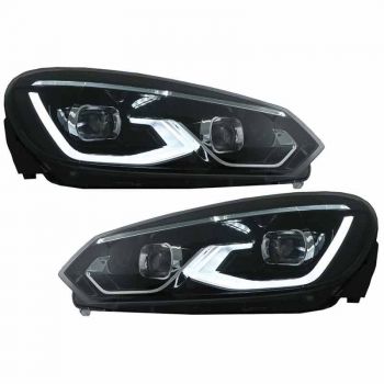 Μπροστινά Φανάρια Set Για Vw Golf VΙ (6) 08-12 Mk8 Golf Look Dynamic Start DRL & Φλας Μαύρα Full Led Με Μοτέρ VLand