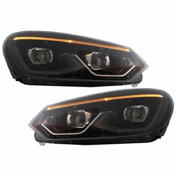 Μπροστινά Φανάρια Set Για Vw Golf VΙ (6) 08-12 Mk8 Golf Look Dynamic Start DRL & Φλας Μαύρα Full Led Με Μοτέρ VLand