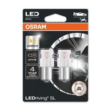 Λάμπες Led Για Φλας P21W BA15S Πορτοκαλί 12volt 1.3 watt Osram 7506DYP-02B 2 Τεμάχια