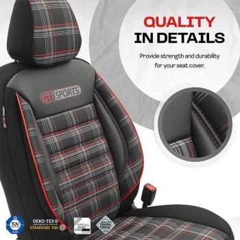 Καλύμματα Αυτοκινήτου Otom GTI Sports Design Universal Jacquard / Lacost / Δερματίνη Σετ Εμπρός / Πίσω 11 Τεμαχίων Μαύρο - Κόκκινο GTI-801