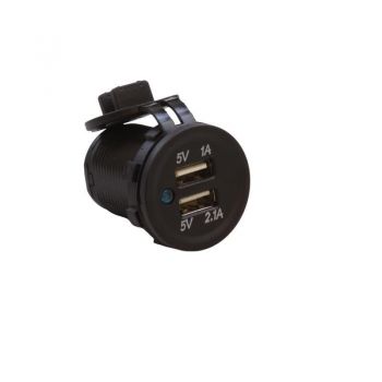 Σταθερή Θύρα Usb Φόρτισης Με 2 Υποδοχές 12/24V Με Μπλε Φωτισμό Και Καπάκι