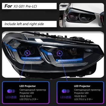 Μπροστινά Φανάρια Set Για Bmw Χ3 G01 / G08 18-22 Led Laser Style Μαύρα Carner