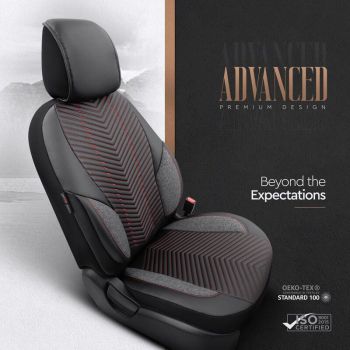 Καλύμματα Αυτοκινήτου Otom "Advanced Leather" Universal Δερματίνη / Λινό Ύφασμα Σετ Εμπρός / Πίσω 11 Τεμαχίων Μαύρο / Κόκκινο ΑDV-101